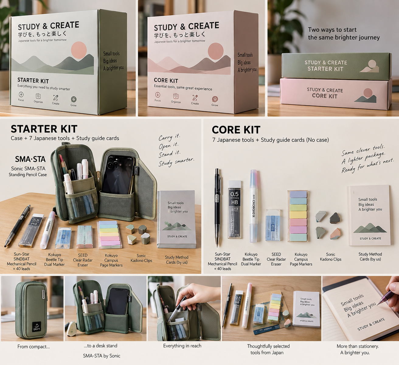 Nary Starter Set: standing pencil case, stationery tools and study cards